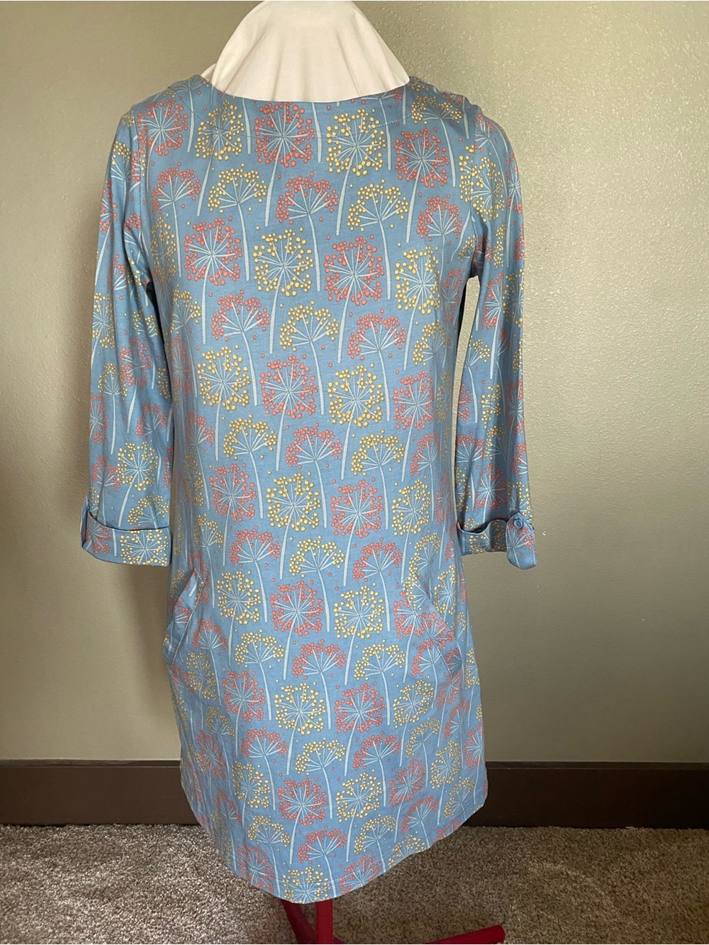Sky Blue Floral Long-Sleeve Shift Dress